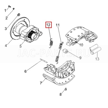 Пружина задних тормозных колодок нижняя JAC N350 AK69000340028